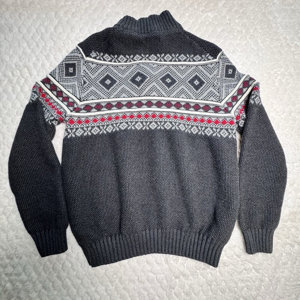 IZOD Men’s Medium Fair Isle Quarter Zip Sweater Gray Nordic Winter Pullover - Picture 2 of 6